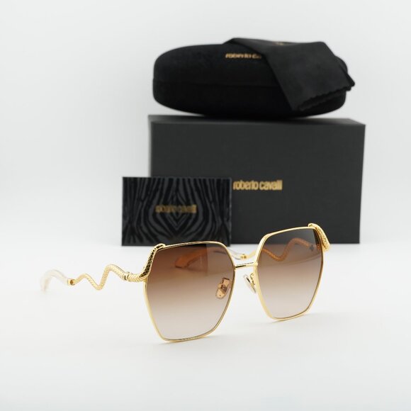 Roberto Cavalli SRC035M 0400 Geometric Sunglasses - Gold/Brown main image 7
